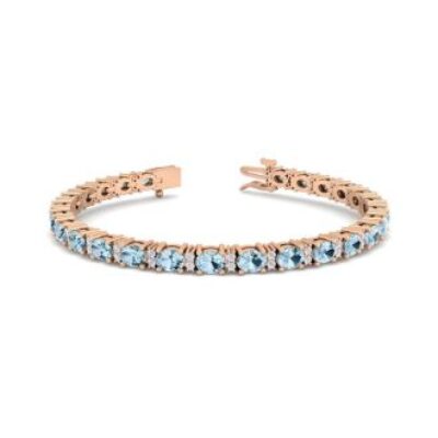 Aquamarine Bracelet | March Birthstone | 5 Carat Oval Shape Aquamarine and Diamond Bracelet In 14 Karat Rose Gold