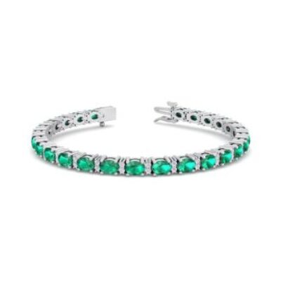 Emerald Bracelet | May Birthstone | 5 Carat Oval Shape Emerald and Diamond Bracelet In 14 Karat White Gold | SuperJeweler