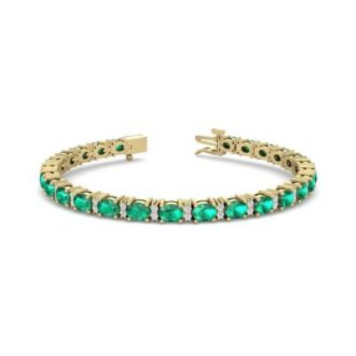 Emerald Bracelet | May Birthstone |5 Carat Oval Shape Emerald and Diamond Bracelet In 14 Karat Yellow Gold | SuperJeweler