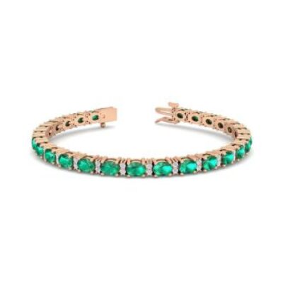 Emerald Bracelet | May Birthstone | 5 Carat Oval Shape Emerald and Diamond Bracelet In 14 Karat Rose Gold | SuperJeweler