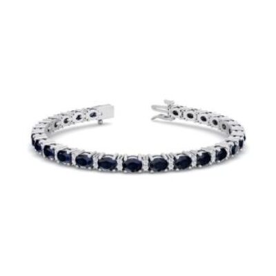 Sapphire Bracelet | September Birthstone | 7 Carat Oval Shape Sapphire and Diamond Bracelet In 14 Karat White Gold | SuperJeweler