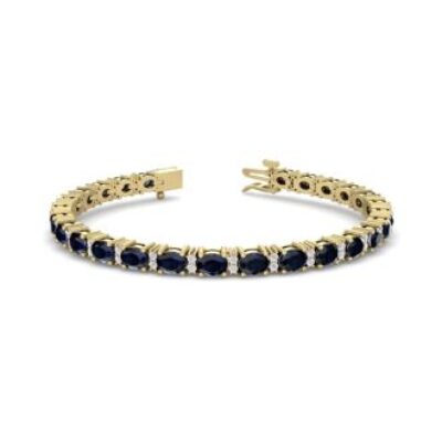 Sapphire Bracelet | September Birthstone | 7 Carat Oval Shape Sapphire and Diamond Bracelet In 14 Karat Yellow Gold | SuperJeweler