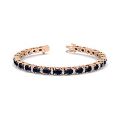 Sapphire Bracelet | September Birthstone | 7 Carat Oval Shape Sapphire and Diamond Bracelet In 14 Karat Rose Gold | SuperJeweler