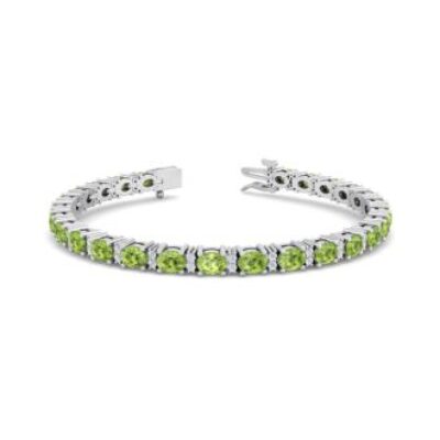 Peridot Bracelet | August Birthstone | 5 3/4 Carat Oval Shape Peridot and Diamond Bracelet In 14 Karat White Gold | SuperJeweler