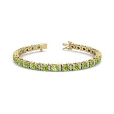 Peridot Bracelet | August Birthstone | 5 3/4 Carat Oval Shape Peridot and Diamond Bracelet In 14 Karat Yellow Gold | SuperJeweler