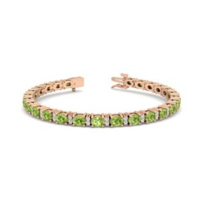 Peridot Bracelet | August Birthstone | 5 3/4 Carat Oval Shape Peridot and Diamond Bracelet In 14 Karat Rose Gold | SuperJeweler