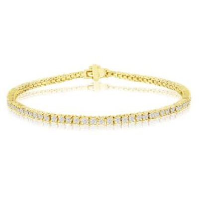 Mens Tennis Bracelet | 2.10 Carat Diamond Mens Tennis Bracelet In 14 Karat Yellow Gold, 7 1/2 Inches | SuperJeweler