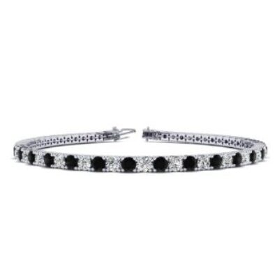 Mens Black Diamond Bracelet | 2 3/4 Carat Mens Black Diamond Tennis Bracelet, White Diamond, In 14 Karat White Gold, 7 1/2 Inches | SuperJeweler