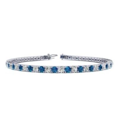 Mens Tennis Bracelet | 2 3/4 Carat Blue And White Diamond Mens Tennis Bracelet In 14 Karat White Gold, 7 1/2 Inches | SuperJeweler