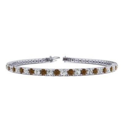 Mens Tennis Bracelet | 2 3/4 Carat Chocolate Bar Brown Champagne And White Diamond Mens Tennis Bracelet In 14 Karat White Gold, 7 1/2 Inches | SuperJeweler