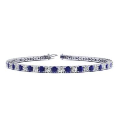 Mens Tennis Bracelet | 3 1/2 Carat Sapphire And Diamond Mens Tennis Bracelet In 14 Karat White Gold, 7 1/2 Inches | SuperJeweler