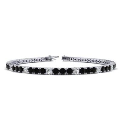 Mens Black Diamond Bracelet | 2 3/4 Carat Mens Black Diamond Tennis Bracelet, White Diamond, In 14 Karat White Gold, 7 1/2 Inches | SuperJeweler