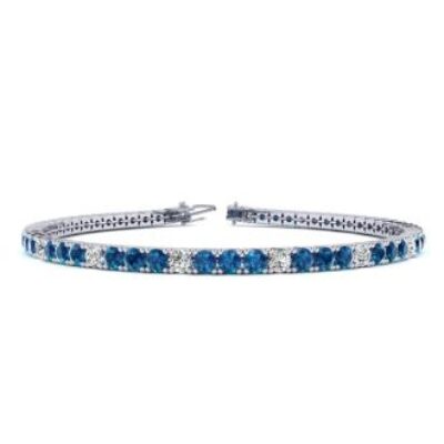 Mens Tennis Bracelet | 2 3/4 Carat Blue And White Diamond Mens Tennis Bracelet In 14 Karat White Gold, 7 1/2 Inches | SuperJeweler