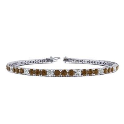 Mens Tennis Bracelet | 2 3/4 Carat Chocolate Bar Brown Champagne And White Diamond Mens Tennis Bracelet In 14 Karat White Gold, 7 1/2 Inches | SuperJeweler