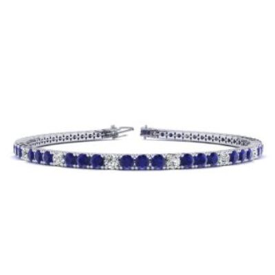 Mens Tennis Bracelet | 4 Carat Sapphire And Diamond Alternating Mens Tennis Bracelet In 14 Karat White Gold, 7 1/2 Inches | SuperJeweler