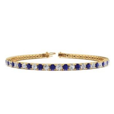 Mens Tennis Bracelet | 3 1/2 Carat Sapphire And Diamond Mens Tennis Bracelet In 14 Karat Yellow Gold, 7 1/2 Inches | SuperJeweler