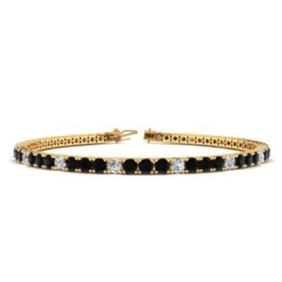 Mens Black Diamond Bracelet | 2 3/4 Carat Mens Black Diamond Tennis Bracelet, White Diamond, In 14 Karat Yellow Gold, 7 1/2 Inches | SuperJeweler