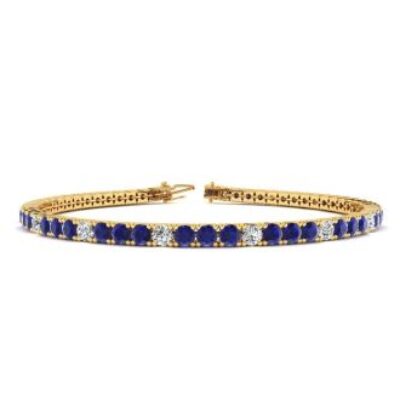 Mens Tennis Bracelet | 4 Carat Sapphire And Diamond Alternating Mens Tennis Bracelet In 14 Karat Yellow Gold, 7 1/2 Inches | SuperJeweler