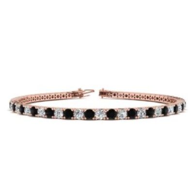 Mens Black Diamond Bracelet | 4 1/4 Carat Mens Black Diamond Tennis Bracelet, White Diamond, In 14 Karat Rose Gold, 7 1/2 Inches | SuperJeweler