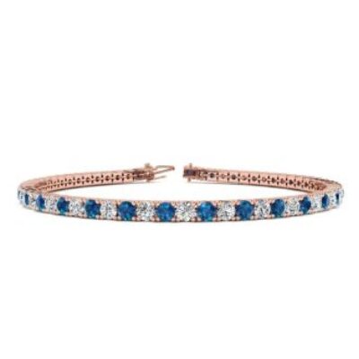 Mens Tennis Bracelet | 4 1/4 Carat Blue And White Diamond Mens Tennis Bracelet In 14 Karat Rose Gold, 7 1/2 Inches | SuperJeweler