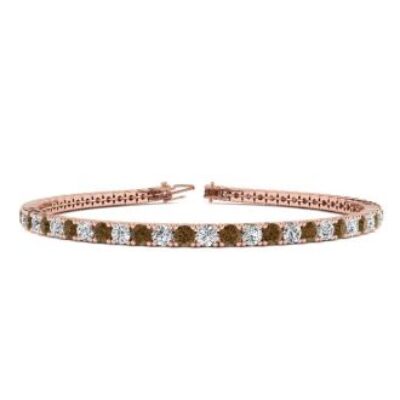 Mens Tennis Bracelet | 4 1/4 Carat Chocolate Bar Brown Champagne And White Diamond Mens Tennis Bracelet In 14 Karat Rose Gold, 7 1/2 Inches | SuperJeweler