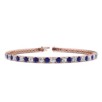 Mens Tennis Bracelet | 5 Carat Sapphire And Diamond Mens Tennis Bracelet In 14 Karat Rose Gold, 7 1/2 Inches | SuperJeweler