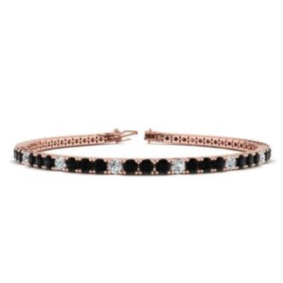 Mens Black Diamond Bracelet | 4 1/4 Carat Mens Black Diamond Tennis Bracelet, White Diamond, In 14 Karat Rose Gold, 7 1/2 Inches | SuperJeweler