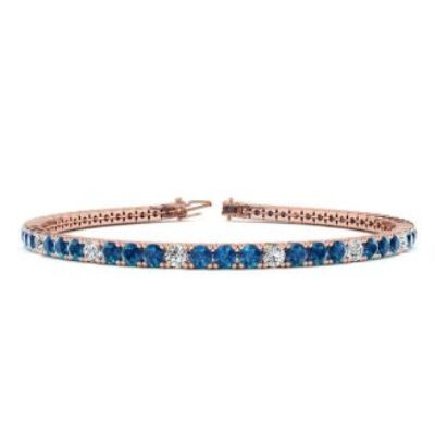 Mens Tennis Bracelet | 4 1/4 Carat Blue And White Diamond Alternating Mens Tennis Bracelet In 14 Karat Rose Gold, 7 1/2 Inches | SuperJeweler