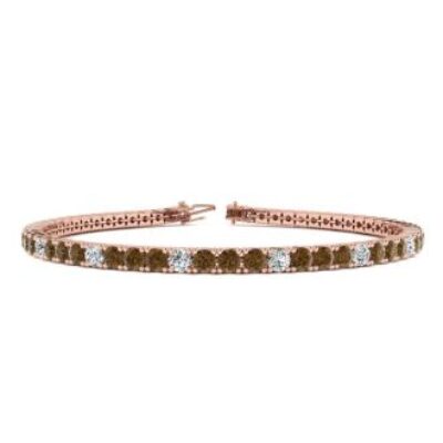 Mens Tennis Bracelet | 4 1/4 Carat Chocolate Bar Brown Champagne And White Diamond Alternating Mens Tennis Bracelet In 14 Karat Rose Gold, 7 1/2 Inches | SuperJeweler