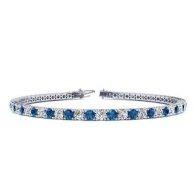 Mens Black Diamond Bracelet | 4 1/4 Carat Blue And White Diamond Mens Tennis Bracelet In 14 Karat White Gold, 7 1/2 Inches | SuperJeweler