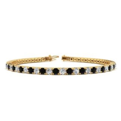 Mens Black Diamond Bracelet | 4 1/4 Carat Mens Black Diamond Tennis Bracelet, White Diamond, In 14 Karat Yellow Gold, 7 1/2 Inches | SuperJeweler