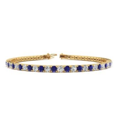 Mens Tennis Bracelet | 5 Carat Sapphire And Diamond Mens Tennis Bracelet In 14 Karat Yellow Gold, 7 1/2 Inches | SuperJeweler