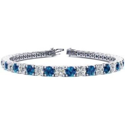 Mens Tennis Bracelet | 9 3/4 Carat Blue and White Diamond Mens Tennis Bracelet In 14 Karat White Gold, 7 1/2 Inches | SuperJeweler