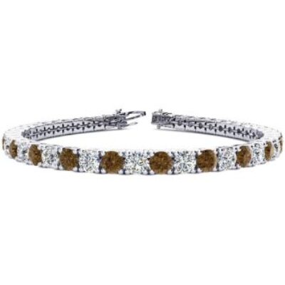 Mens Tennis Bracelet | 9 3/4 Carat Chocolate Bar Brown Champagne and White Diamond Mens Tennis Bracelet In 14 Karat White Gold, 7 1/2 Inches | SuperJeweler