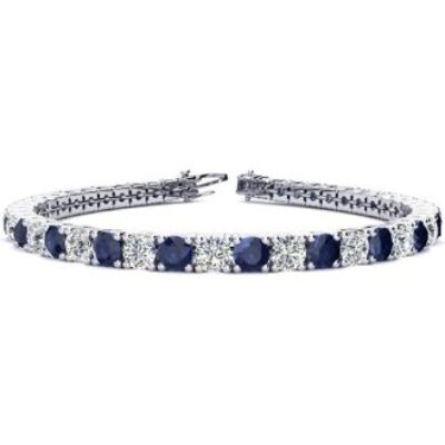 Mens Tennis Bracelet | 11 3/4 Carat Sapphire and Diamond Mens Tennis Bracelet In 14 Karat White Gold, 7 1/2 Inches | SuperJeweler