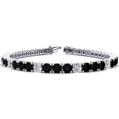 Mens Black Diamond Bracelet | 9 3/4 Carat Mens Black Diamond Tennis Bracelet, White Diamond, In 14 Karat White Gold, 7 1/2 Inches | SuperJeweler