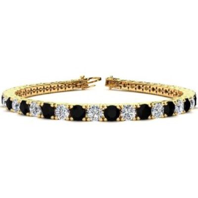 Mens Black Diamond Bracelet | 10 1/2 Carat Mens Black Diamond Tennis Bracelet, White Diamond, In 14 Karat Yellow Gold, 8 Inches | SuperJeweler