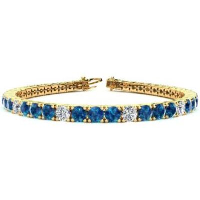 Mens Tennis Bracelet | 9 3/4 Carat Blue and White Diamond Alternating Mens Tennis Bracelet In 14 Karat Yellow Gold, 7 1/2 Inches | SuperJeweler