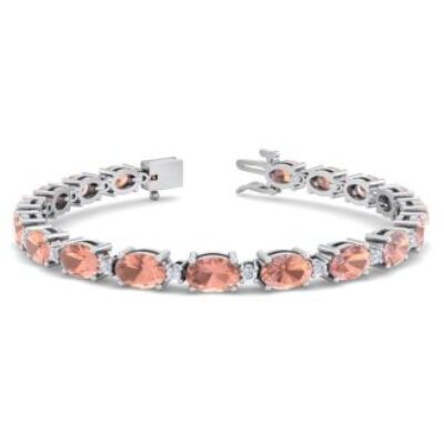 Morganite Bracelet | Oval Shape Morganite Bracelet With Diamonds In 14 Karat White Gold, 7 Inches