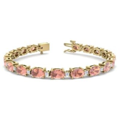 Morganite Bracelet | Oval Shape Morganite Bracelet With Diamonds In 14 Karat Yellow Gold, 7 Inches