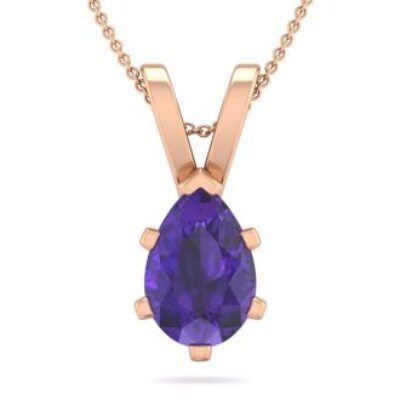 Amethyst Necklace | February Bigstone | 1 Carat Pear Shape Amethyst Necklace In 14K Rose Gold Over Sterling Silver, 18 Inches | SuperJeweler