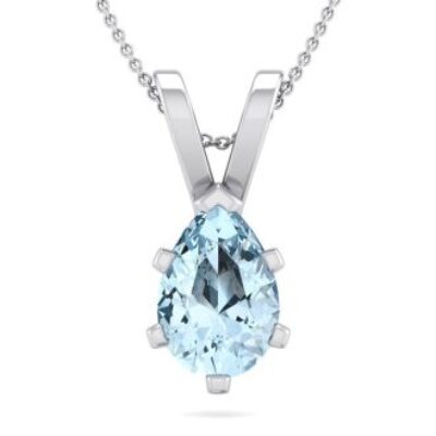 Aquamarine Necklace | March Birthstone | 1 Carat Pear Shape Aquamarine Necklace In Sterling Silver, 18 Inches