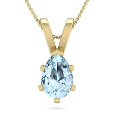 Aquamarine Necklace | March Birthstone | 1 Carat Pear Shape Aquamarine Necklace In 14K Yellow Gold Over Sterling Silver, 18 Inches