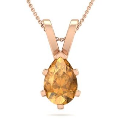 November Birthstone | Citrine Necklace | 1 Carat Pear Shape Citrine Necklace In 14K Rose Gold Over Sterling Silver, 18 Inches | SuperJeweler