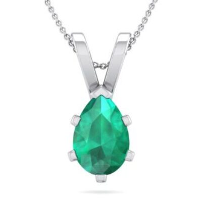 Emerald Necklaces | Pear Shape Emerald Necklaces In Sterling Silver, 18 Inch Chain