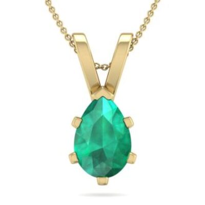 Emerald Necklaces | Pear Shape Emerald Necklaces In 14 Karat Yellow Gold Over Sterling Silver, 18 Inch Chain