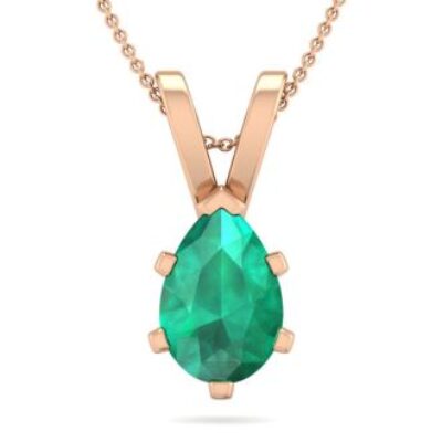 Emerald Necklaces | Pear Shape Emerald Necklaces In 14 Karat Rose Gold Over Sterling Silver, 18 Inch Chain