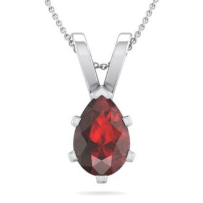 Garnet Necklace | January Bigstone | 1 1/2 Carat Pear Shape Garnet Necklace In Sterling Silver