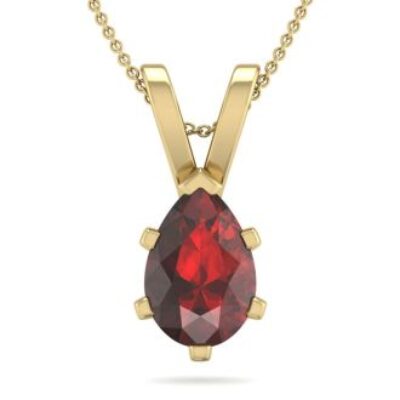 Garnet Necklace | January Bigstone | 1 1/2 Carat Pear Shape Garnet Necklace In 14K Yellow Gold Over Sterling Silver