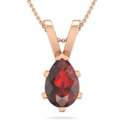 Garnet Necklace | January Bigstone | 1 1/2 Carat Pear Shape Garnet Necklace In 14K Rose Gold Over Sterling Silver